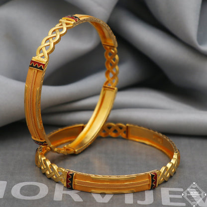 Pure 22k Gold Bangles Indian Handmade round Bracelet kadas , Traditional Rajasthan India , Bangle Bracelet pair Wedding Jewelry, K5168