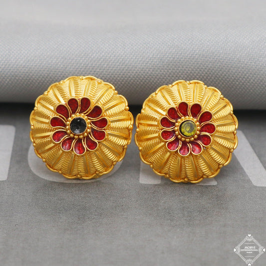 22k Yellow Gold Earrings Stud Tops Style, Indian Handmade gold earrings for women, Party Wear Ethnic Earrings for Gift, K5194