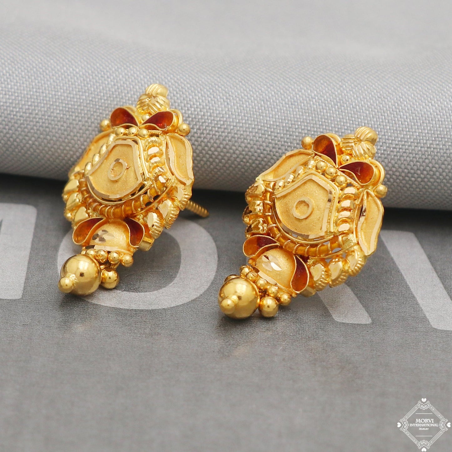 22k Yellow Gold Earrings Stud Dangle Style, Indian Handmade gold earrings for women, Wedding Party Wear Ethnic Earrings for Gift, K5201