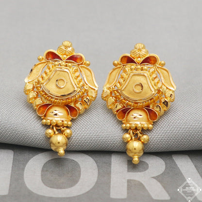 22k Yellow Gold Earrings Stud Dangle Style, Indian Handmade gold earrings for women, Wedding Party Wear Ethnic Earrings for Gift, K5201