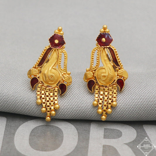 22k Yellow Gold Earrings Stud Style, Indian Handmade gold earrings for women, Wedding Party Wear Ethnic Earrings for Gift, K5203