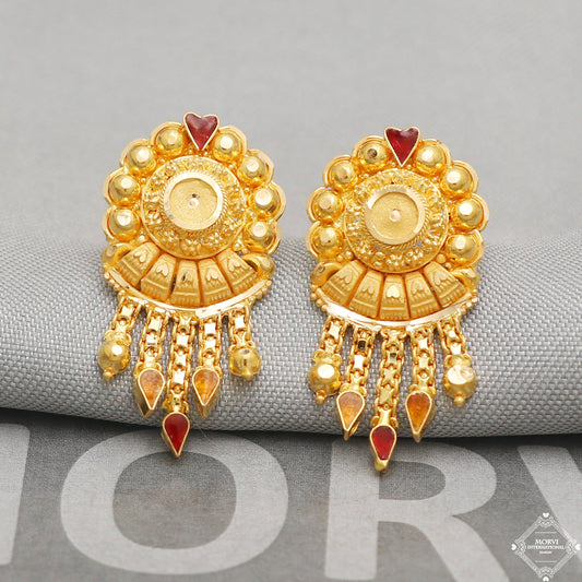 22k Yellow Gold Earrings Stud Style, Indian Handmade gold earrings for women, Wedding Party Wear Ethnic Earrings for Gift, K5207