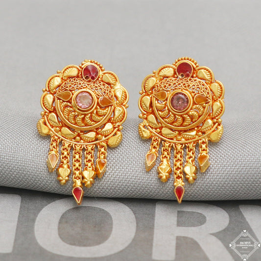 22k Yellow Gold Earrings Stud Style, Indian Handmade gold earrings for women, Wedding Party Wear Ethnic Earrings for Gift, K5208