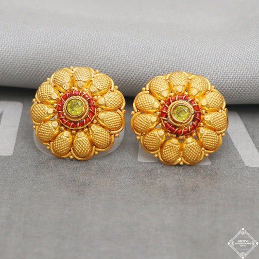 22k Yellow Gold Earrings Tops Stud Style, Indian Handmade gold earrings for women, Wedding Party Wear Ethnic Earrings for Gift, K5211