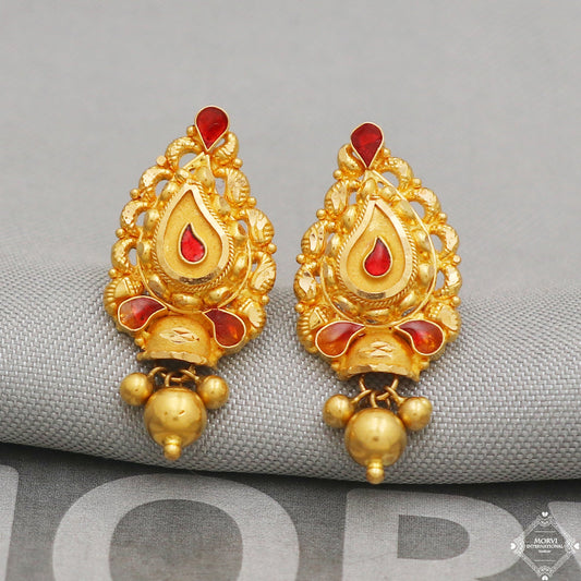 Pure 22k 22kt 22 karat Gold Earring Pair, Handmade Indian Jewelry for Gift, K5232