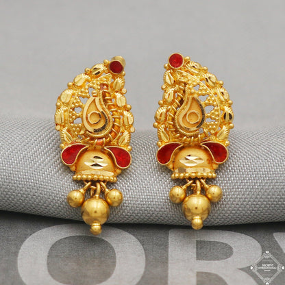 Pure 22k 22kt 22 karat Gold Earring Pair, Handmade Indian Jewelry for Gift, K5233