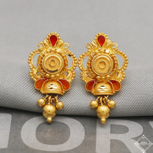 Pure 22k 22kt 22 karat Gold Earring Pair, Handmade Indian Jewelry for Gift, K5234