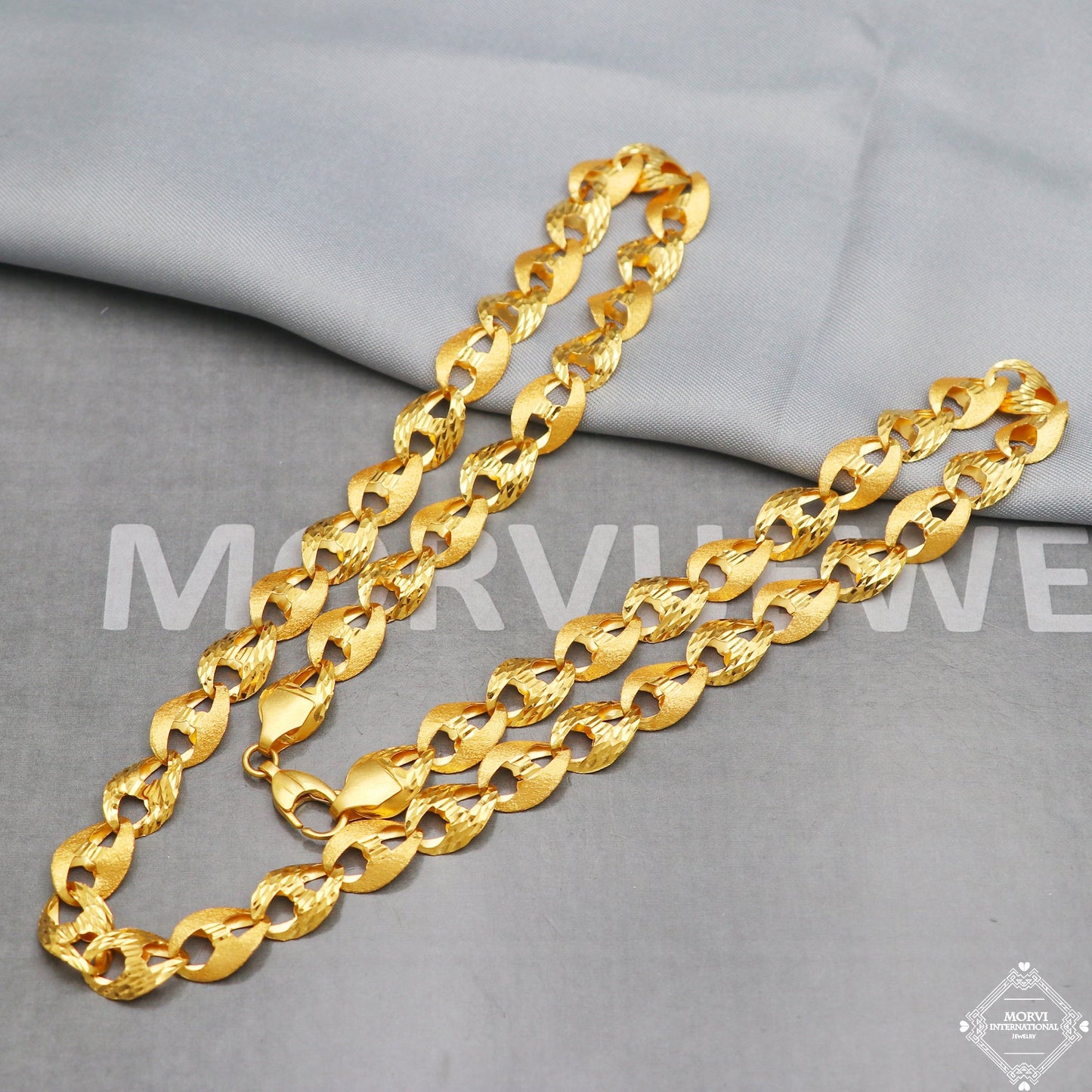 22k Yellow Gold Chain Necklace 10 mm, 24 inch, Handmade Indian Gold Jewelry, K5286