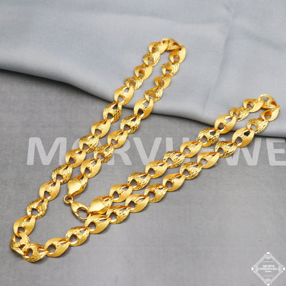 22k Yellow Gold Chain Necklace 10 mm, 24 inch, Handmade Indian Gold Jewelry, K5286