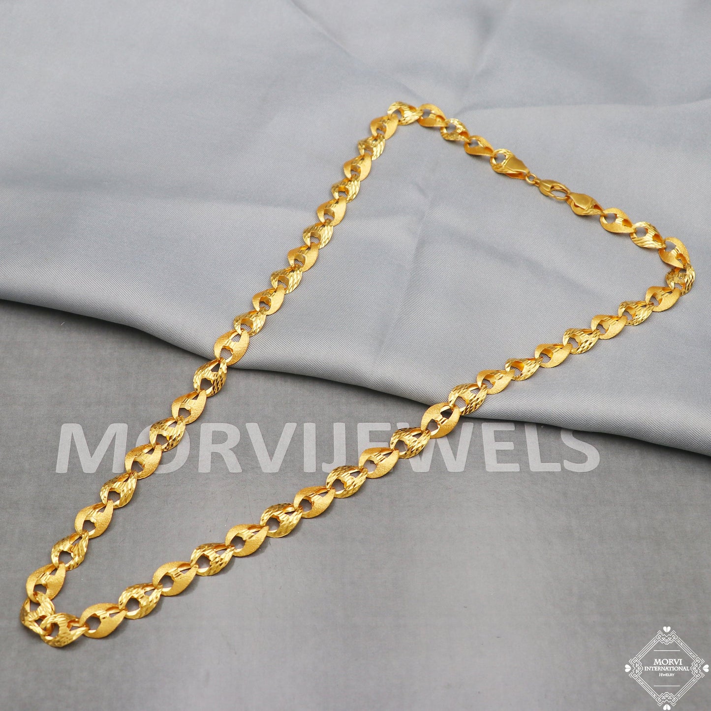 22k Yellow Gold Chain Necklace 10 mm, 24 inch, Handmade Indian Gold Jewelry, K5286