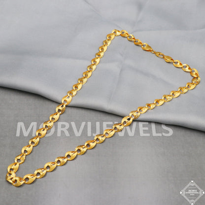 22k Yellow Gold Chain Necklace 10 mm, 24 inch, Handmade Indian Gold Jewelry, K5286