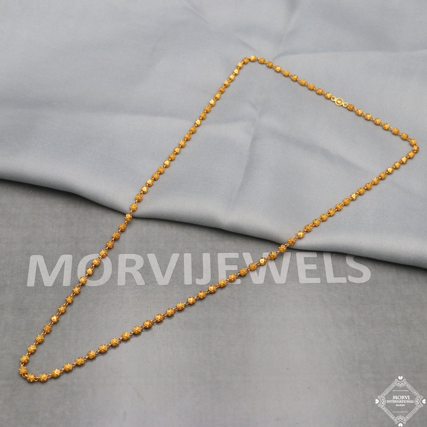 22k Yellow Gold Beads Chain Necklace 3 mm, 23.5 inch, Handmade Indian Gold unique chain Jewelry, K5287