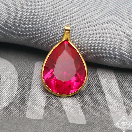 22k Gold Hot Pink Color Stone Small Charms Pendant Handmade Crafted Fine 22kt Gold Indian Jewelry, K5301