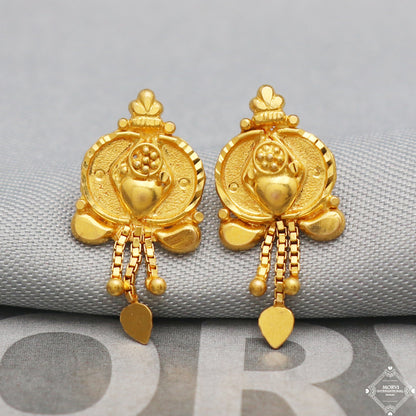 22k Yellow Gold Stud Dangle Earrings Handmade Indian Jewelry K5333