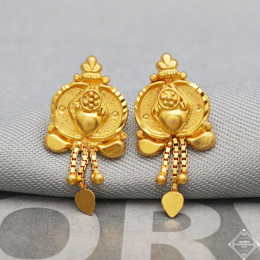 22k Yellow Gold Stud Dangle Earrings Handmade Indian Jewelry K5333