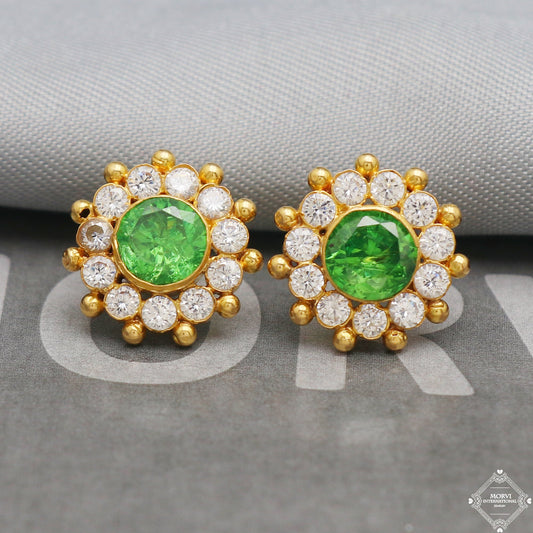 22k Yellow Gold Stud Earrings Handmade Indian Jewelry K5334