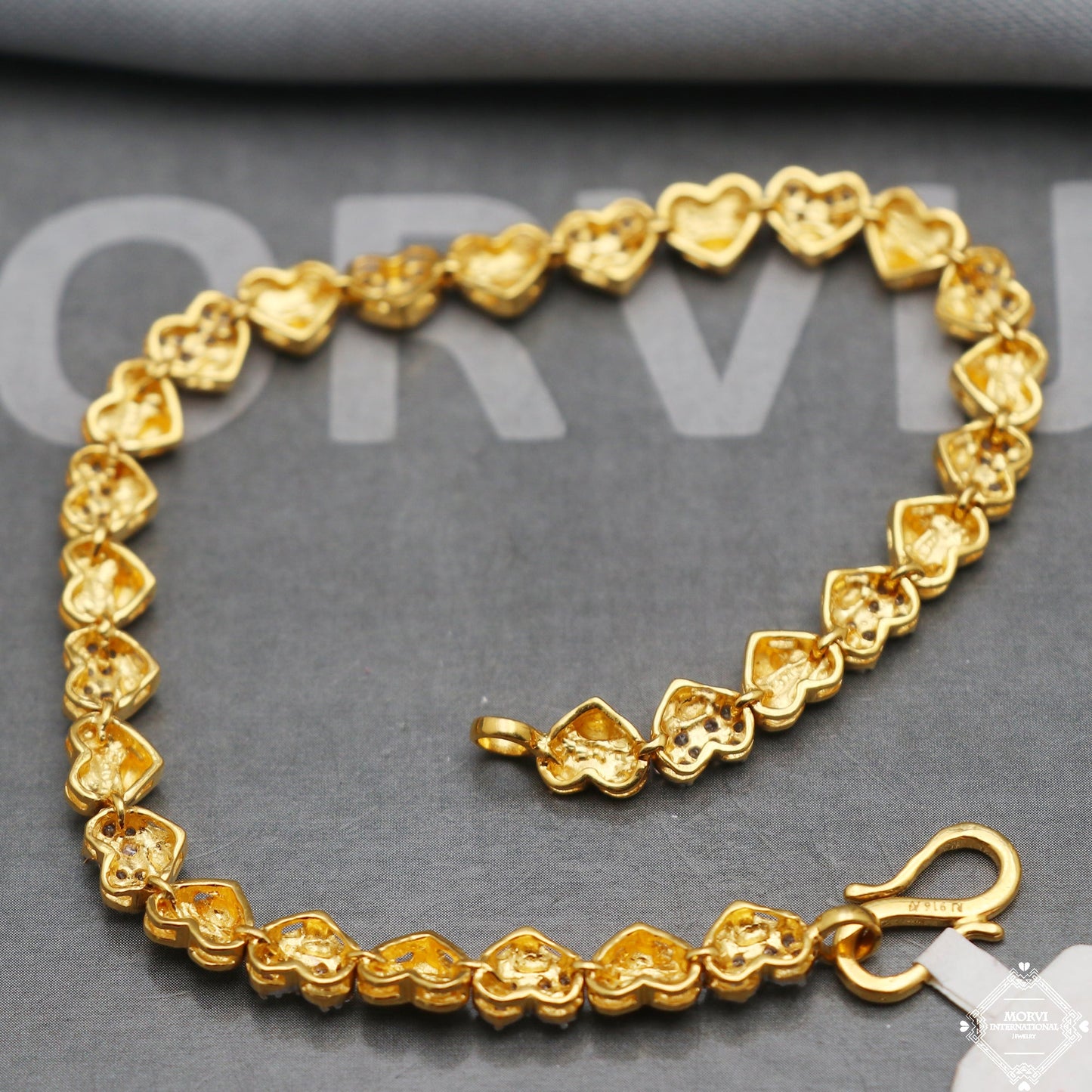 22k Yellow Gold charms Link Bracelet 7.25 inches Indian Handmade Jewelry, K5344