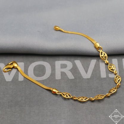 Floral 22k Yellow Gold Link Slim Women Bracelet 7 inches Indian Handmade Women Jewelry, K5349