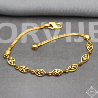 Floral 22k Yellow Gold Link Slim Women Bracelet 7 inches Indian Handmade Women Jewelry, K5349