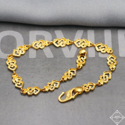 Flower 22k Yellow Gold Link Slim Women Bracelet 6.75 inches Indian Handmade Women Jewelry, K5352