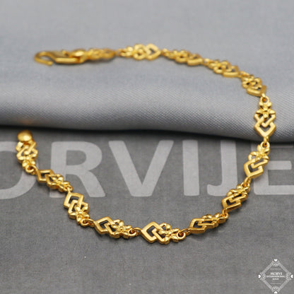 Flower 22k Yellow Gold Link Slim Women Bracelet 6.75 inches Indian Handmade Women Jewelry, K5352