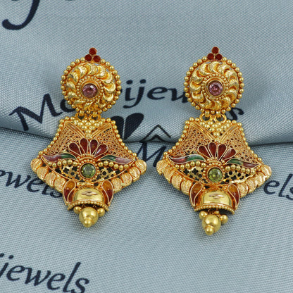 22k Gold Handcrafted Dangle Earrings | Traditional Indian Bridal Jewelry | Ethnic Gold Earrings for Women, K5374