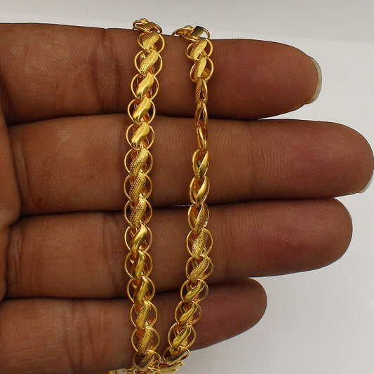 22k Yellow Gold Chain Necklace , pure handmade gold chain for men and women