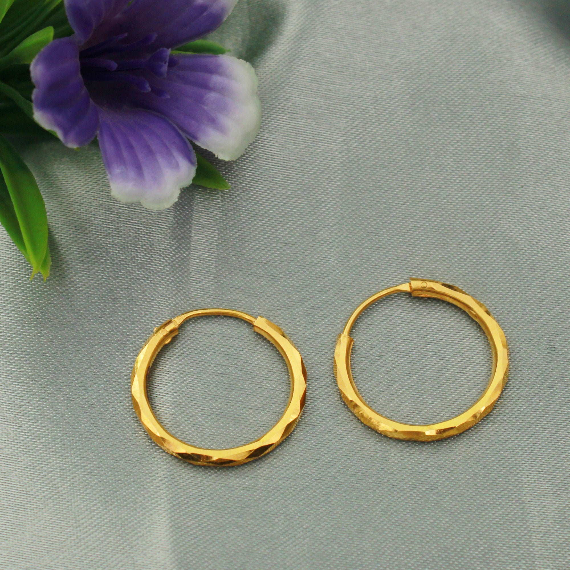 22K Yellow Gold Earrings, Hoops, Bali, Huggies, Beads Handmade gold earrings for women, Christmas gift, dainty Indian gold earrings, hotsell K2318