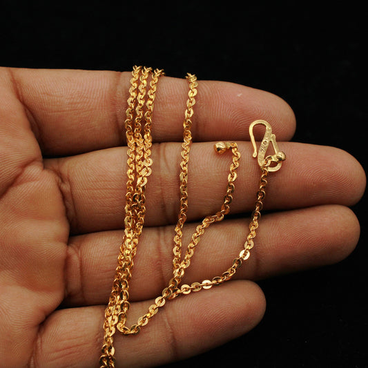 22k Yellow Gold Chain Handmade Necklace Jewelry, 22k gold rolo chain, pure gold necklace indian gold chain necklace, gift for wife