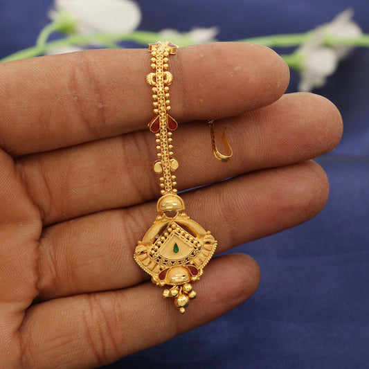 22k Yellow Gold tikka for women, Handmade design indian gold Head Traditional ornaments Jewelry