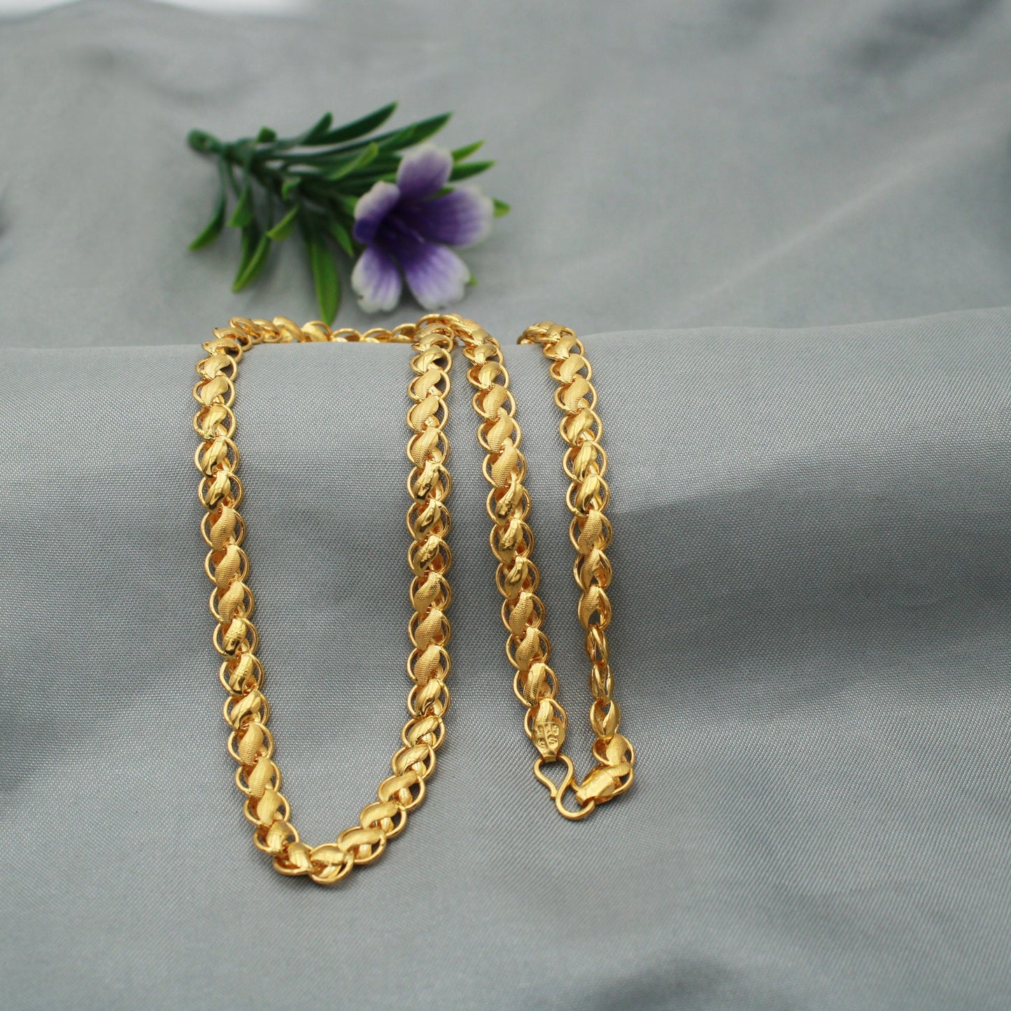 22k Yellow Gold Chain Necklace , pure handmade gold chain for men and women, designer Indian gold chain jewelry, 6mm, S design chain, gift