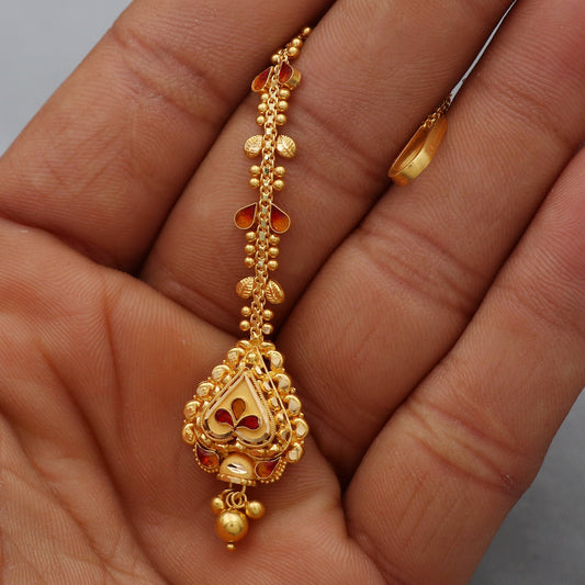 22k Yellow Gold Tikka Jewelry , Handmade design Indian gold Head Jewelry,