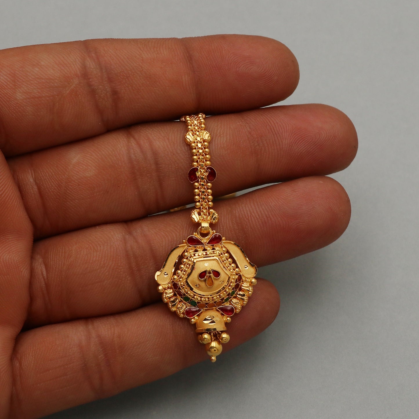 22k Gold Maang Tikka Head Pendant Jewelry For Wedding Party Wear, Traditional Indian Gold Handmade Jewelry for Gift