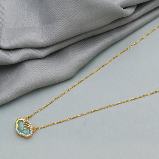 22k Yellow Gold Chain Pendant necklace Aquamarine and Zircon Gemstone