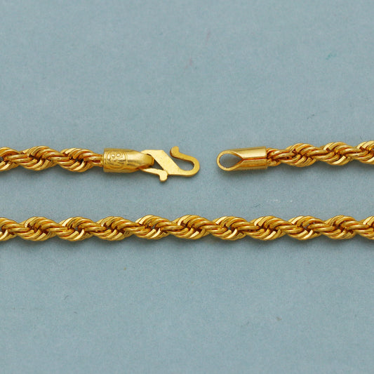 3mm 22k yellow gold chain, rope chain 18 inches, 6.3 grams, Indian Handmade Chain Jewelry